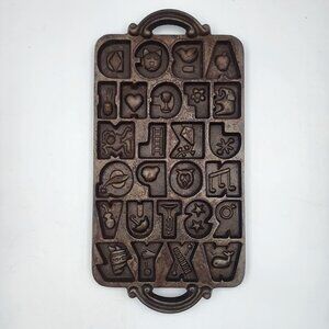 Vintage John Wright Cast Iron Alphabet Cookie Mold Tray USA Rustic Decor 1985